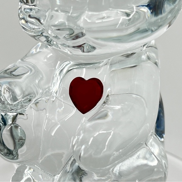 Vintage Fenton Red Ruby Heart Fenton Clear Glass Birthday Teddy Bear Figurine - Picture 5 of 15